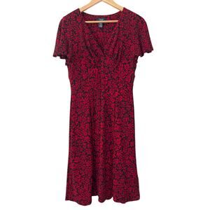 Chaps Womens Floral Faux Wrap Babydoll Midi Dress Size M Whimsigoth Romantic